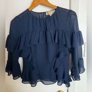 Michael Kors Navy Ruffle Chiffon Blouse